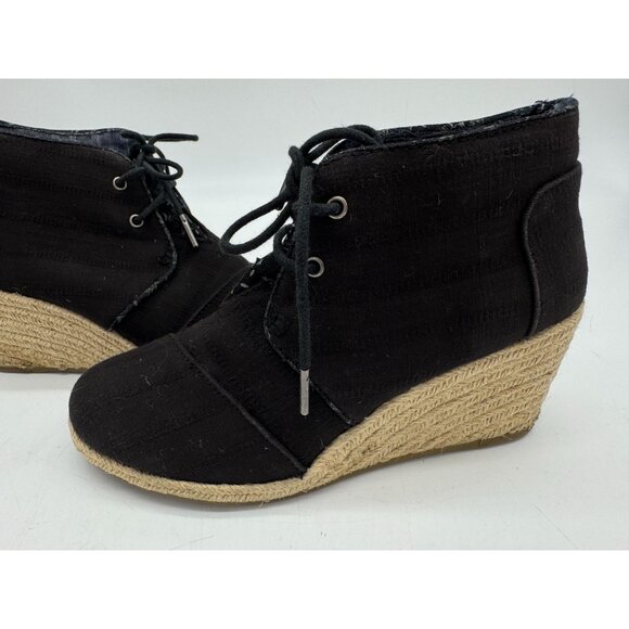Toms Women's Rope Desert Wedge Bootie Canvas Lace Up Size 7.5 Black Casual - Picture 9 of 12